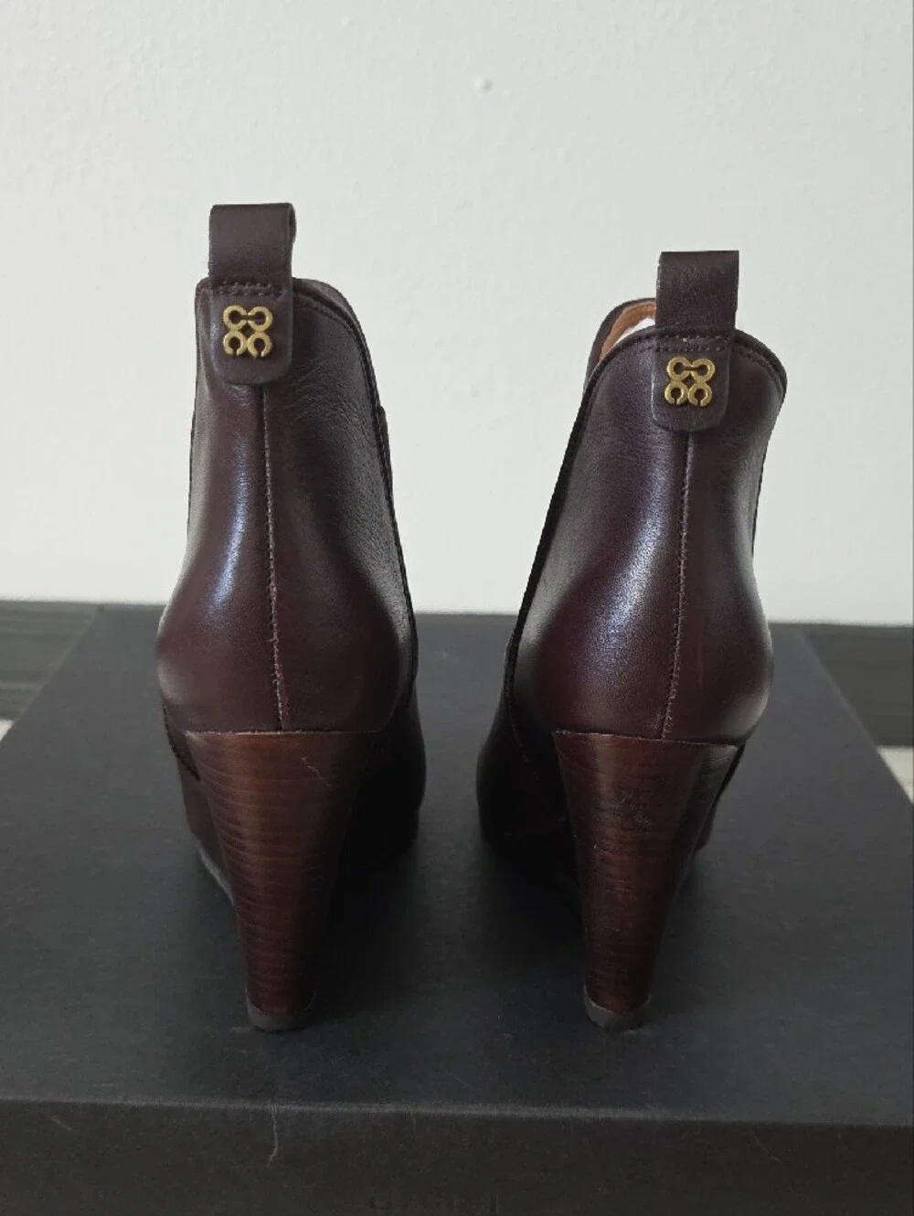 Coach Farah Washed Leather Chestnut Ankle Booty Wedge. Size 7. Never Worn.